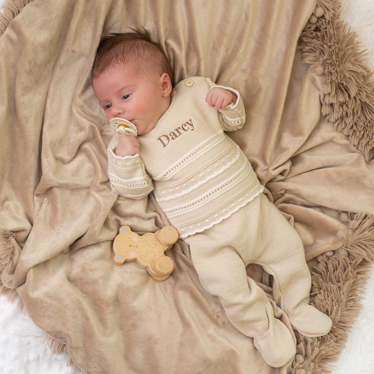 Beige Pointelle Knitted Set