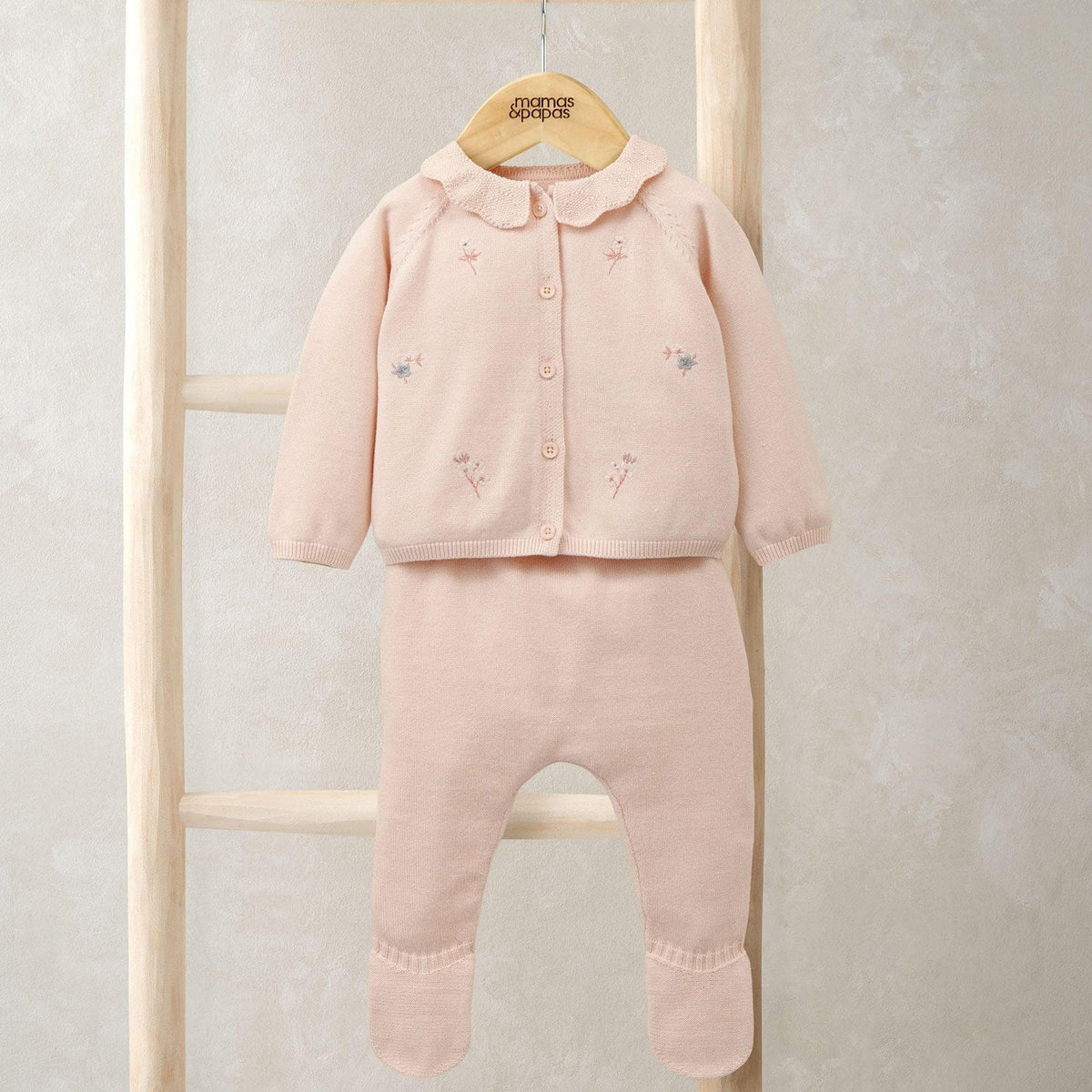 Babyhug Terry Knit Full Sleeves Peter Pan Collared Top & Leggings Set With Text Print- Dark Pink