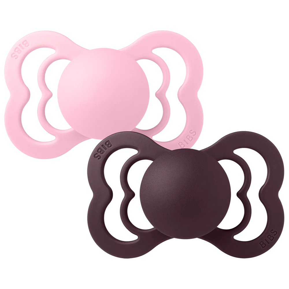 Bibs Supreme Silicone Pacifiers -  Baby Pink/Plum (2 Pack)