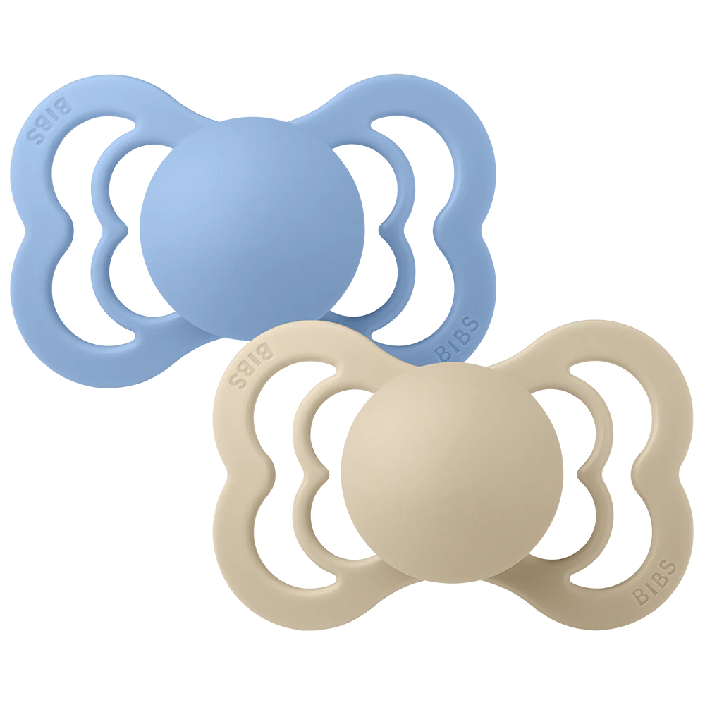 Bibs Supreme Silicone Pacifiers - Vanilla/Sky Blue (2 Pack) – Millie ...
