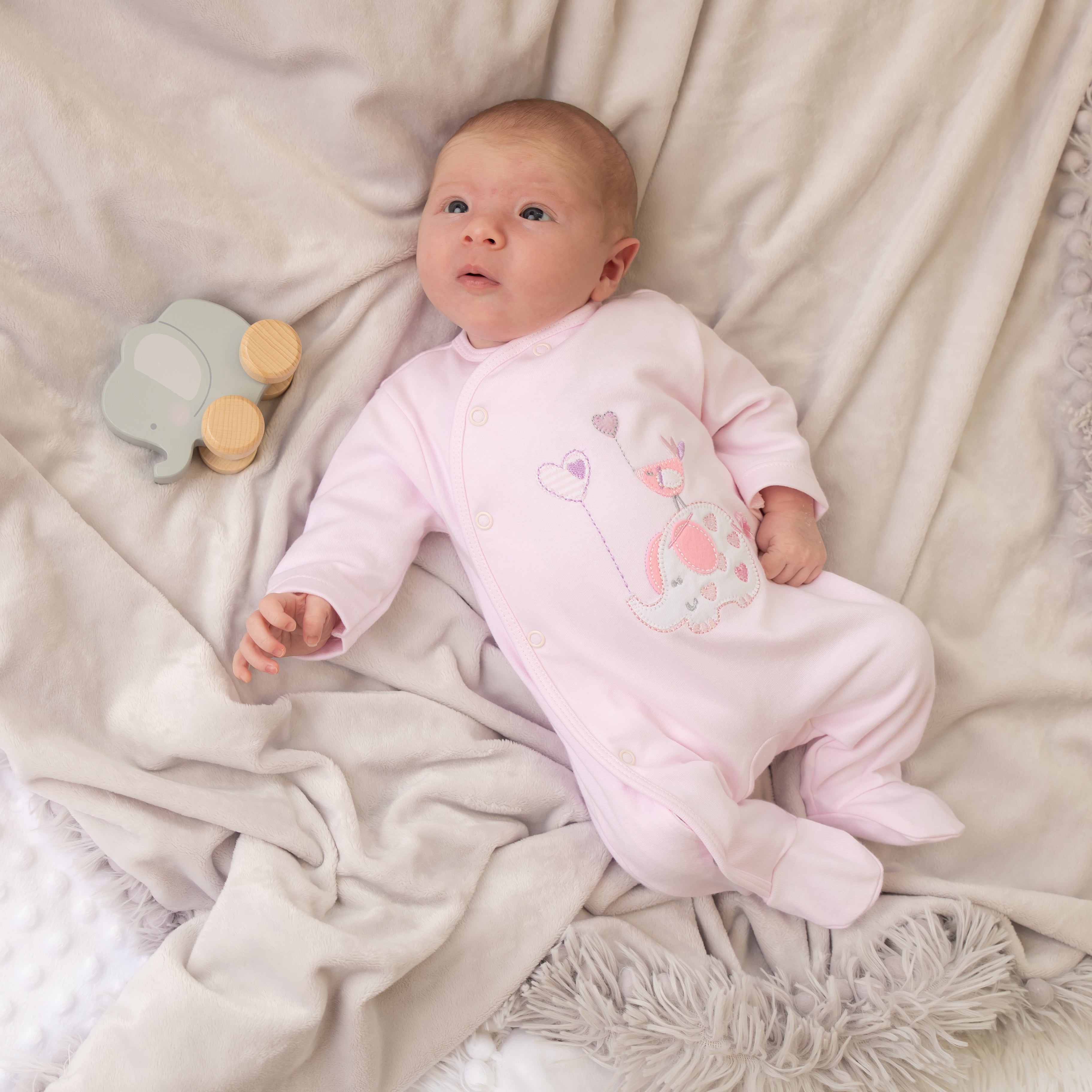Cotton Sleepsuit | Elephant & Bird in Pink | Millie & Ralph