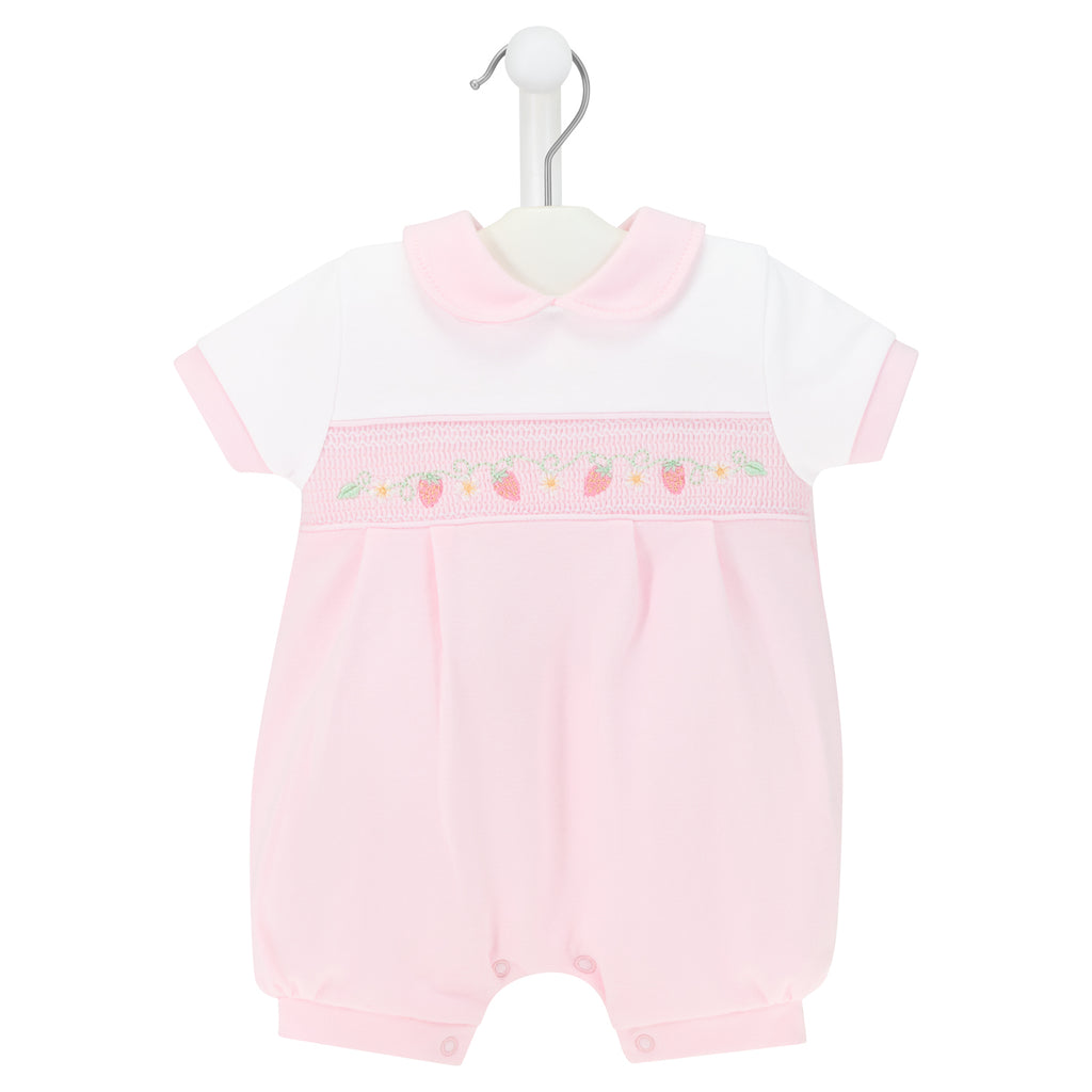 Pink Strawberry Smocked Romper