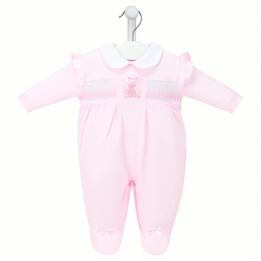 Pink Windmill Smocked Sleepsuit