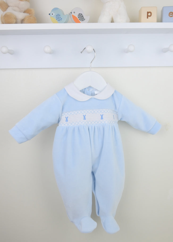 Pex Bunny Velour Sleepsuit - Blue
