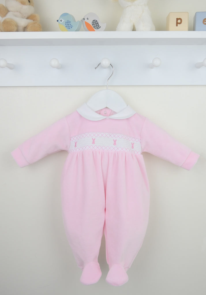 Pex Bunny Velour Sleepsuit - Pink