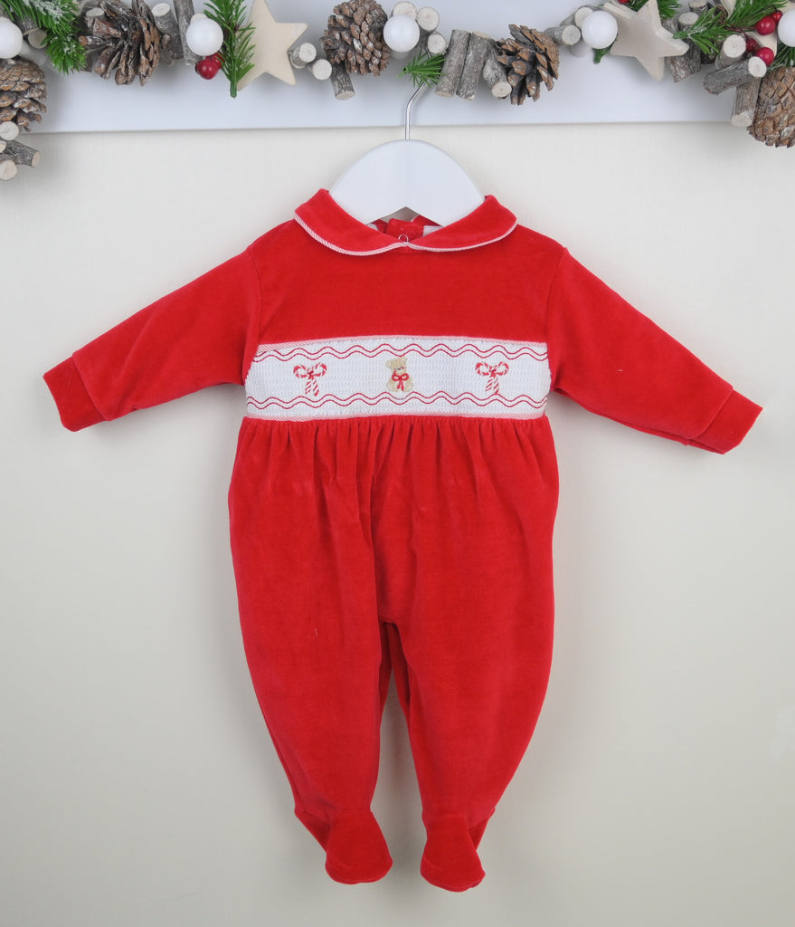 Velour Red Christmas Sleepsuit