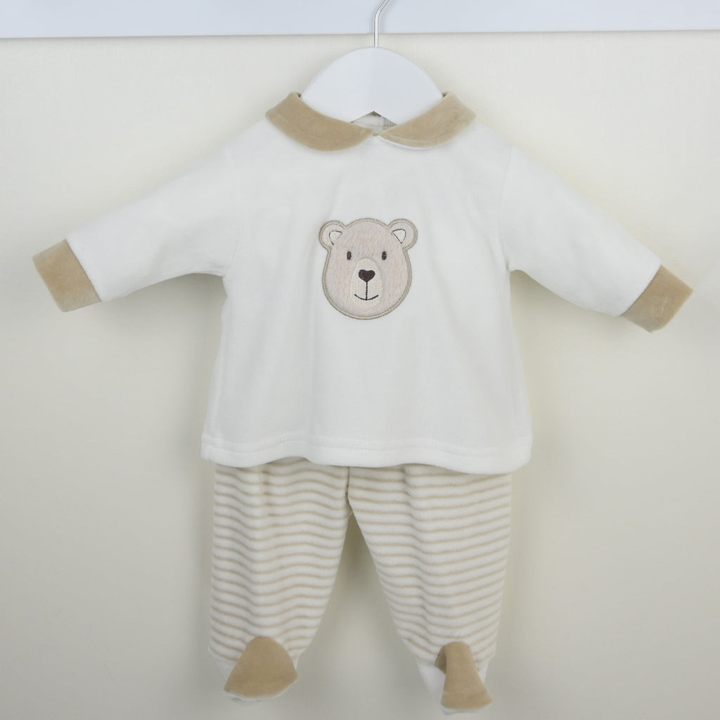 Velour Neutral Bear 2 Piece Outfit