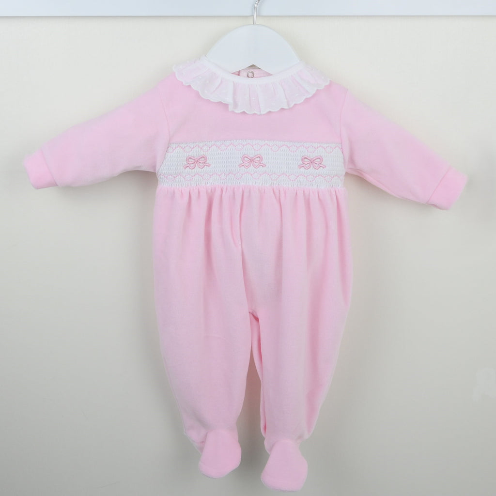 Velour Pink Bow Sleepsuit