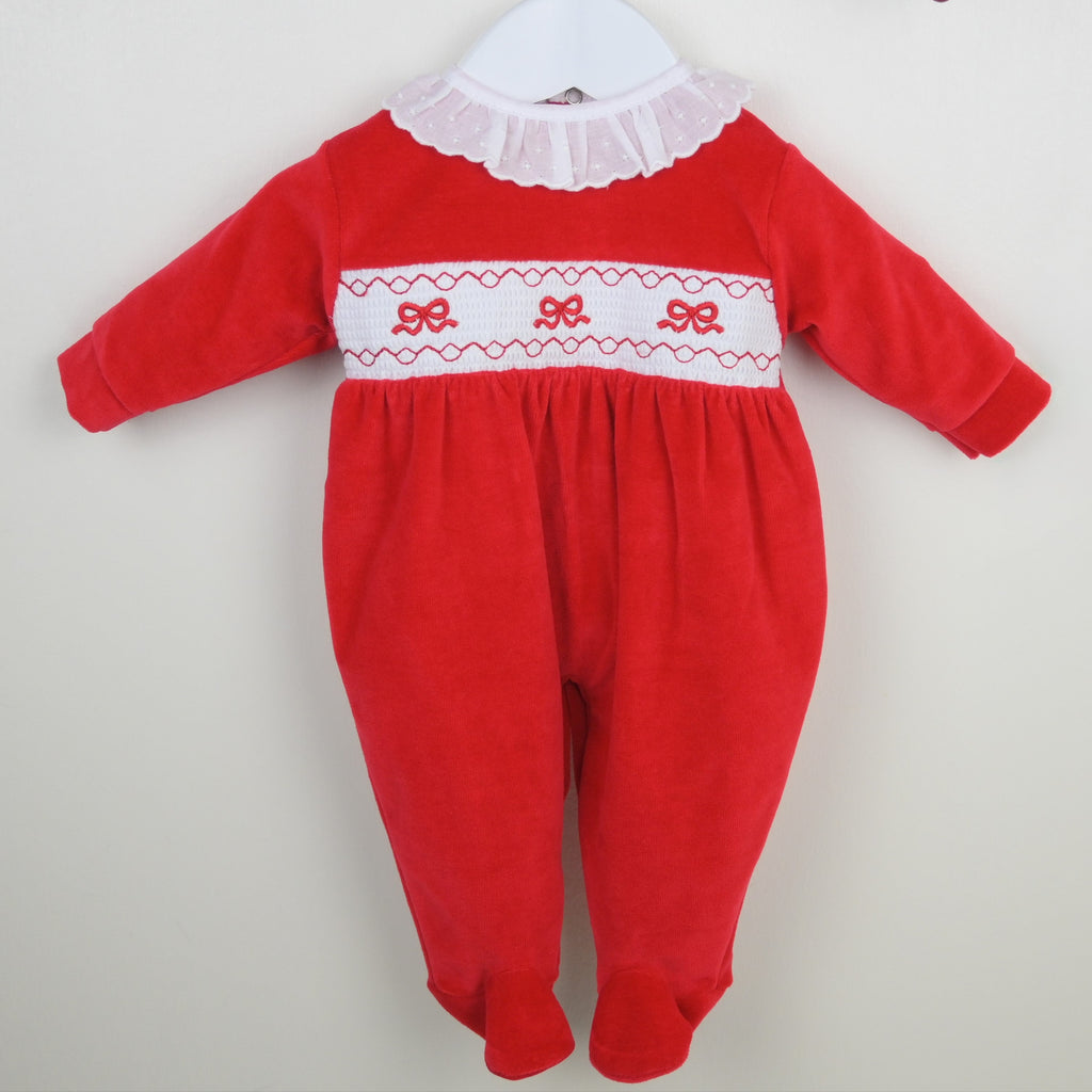 Velour Red Bow Sleepsuit