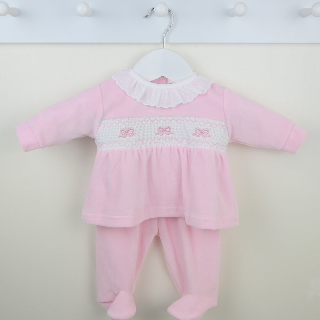 Velour Pink Bow 2 Piece Outfit