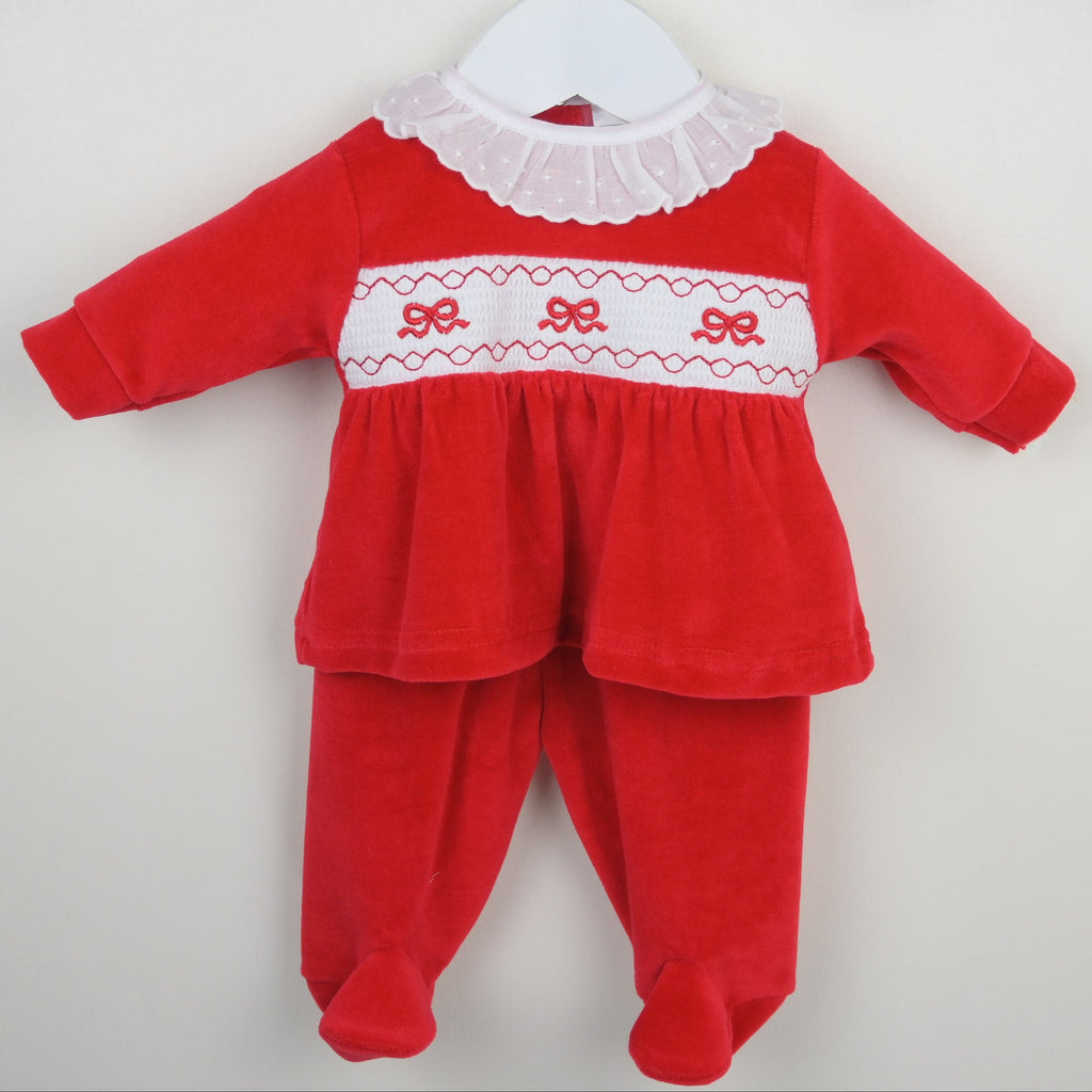 Velour Red Bow 2 Piece Outfit