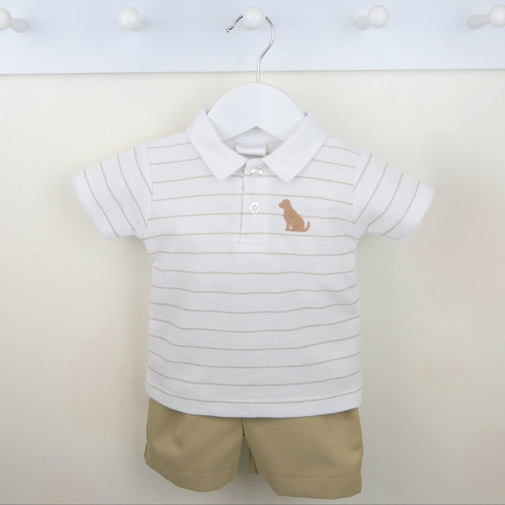 Beige and White Benji Shorts Set