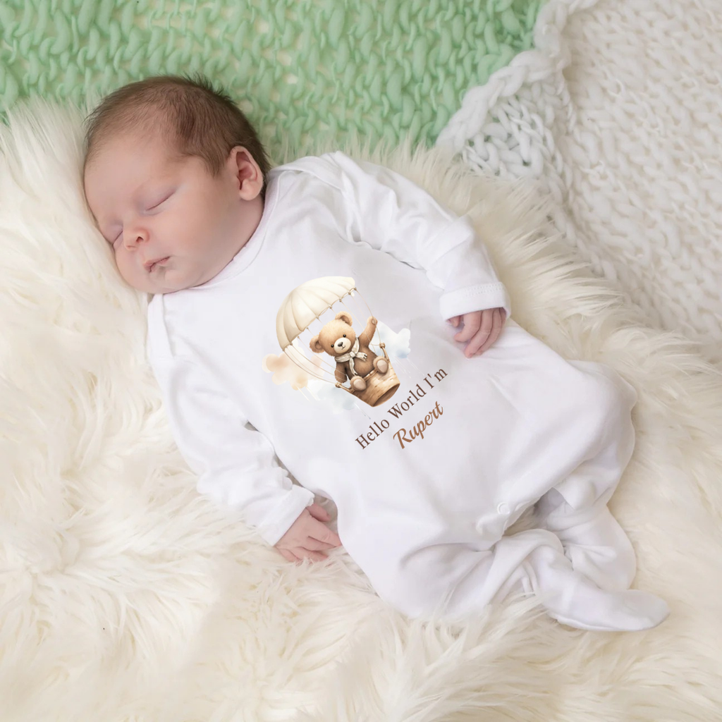 'Hello World I'm...' Unisex Bear In Balloon