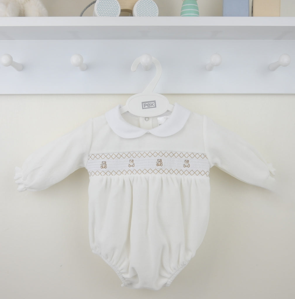 Pex Teddy Smocked Romper - Ivory
