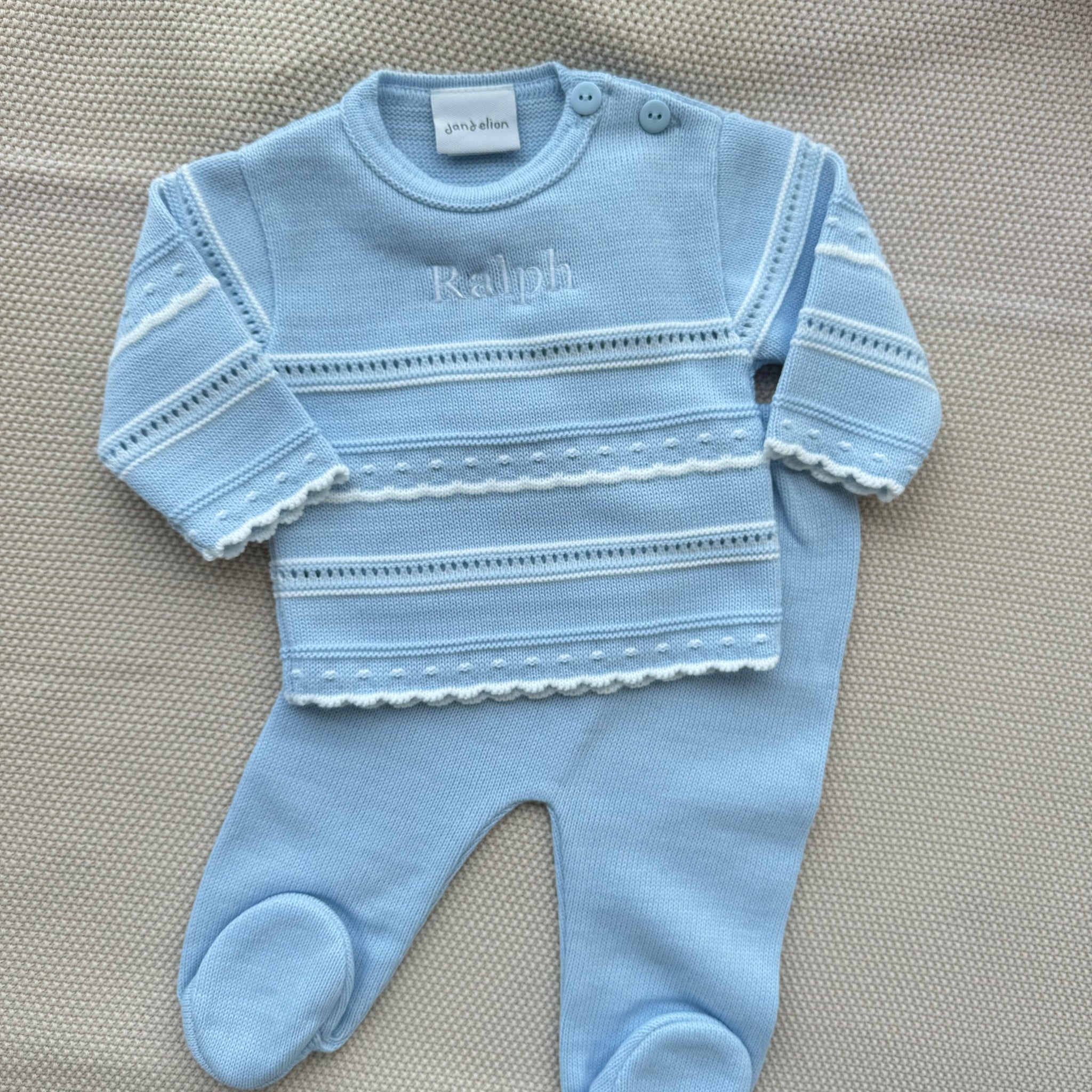 Blue White Knitted Set Pointelle Design Millie Ralph