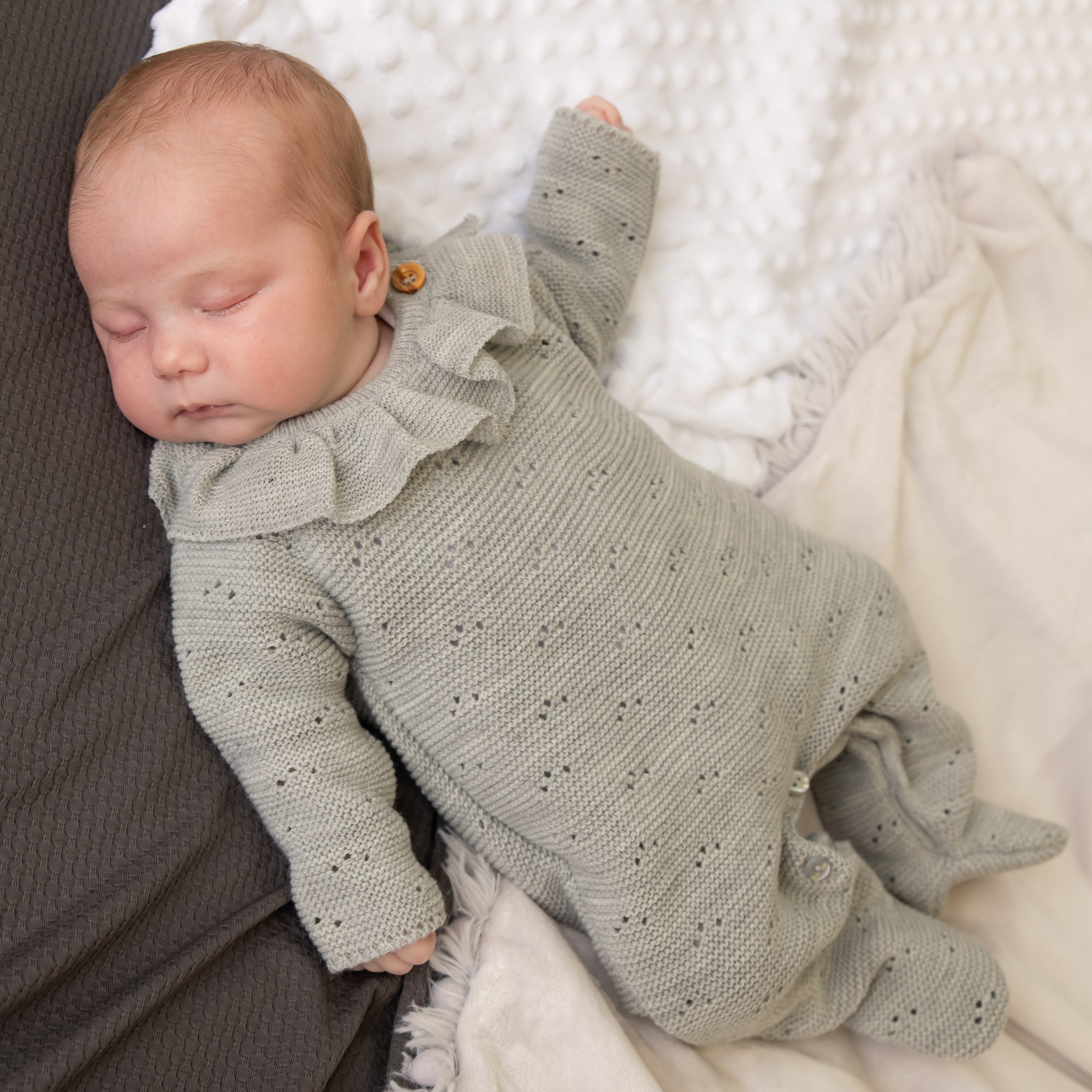 Millie & Ralph Grey Frill Pointelle Onesie