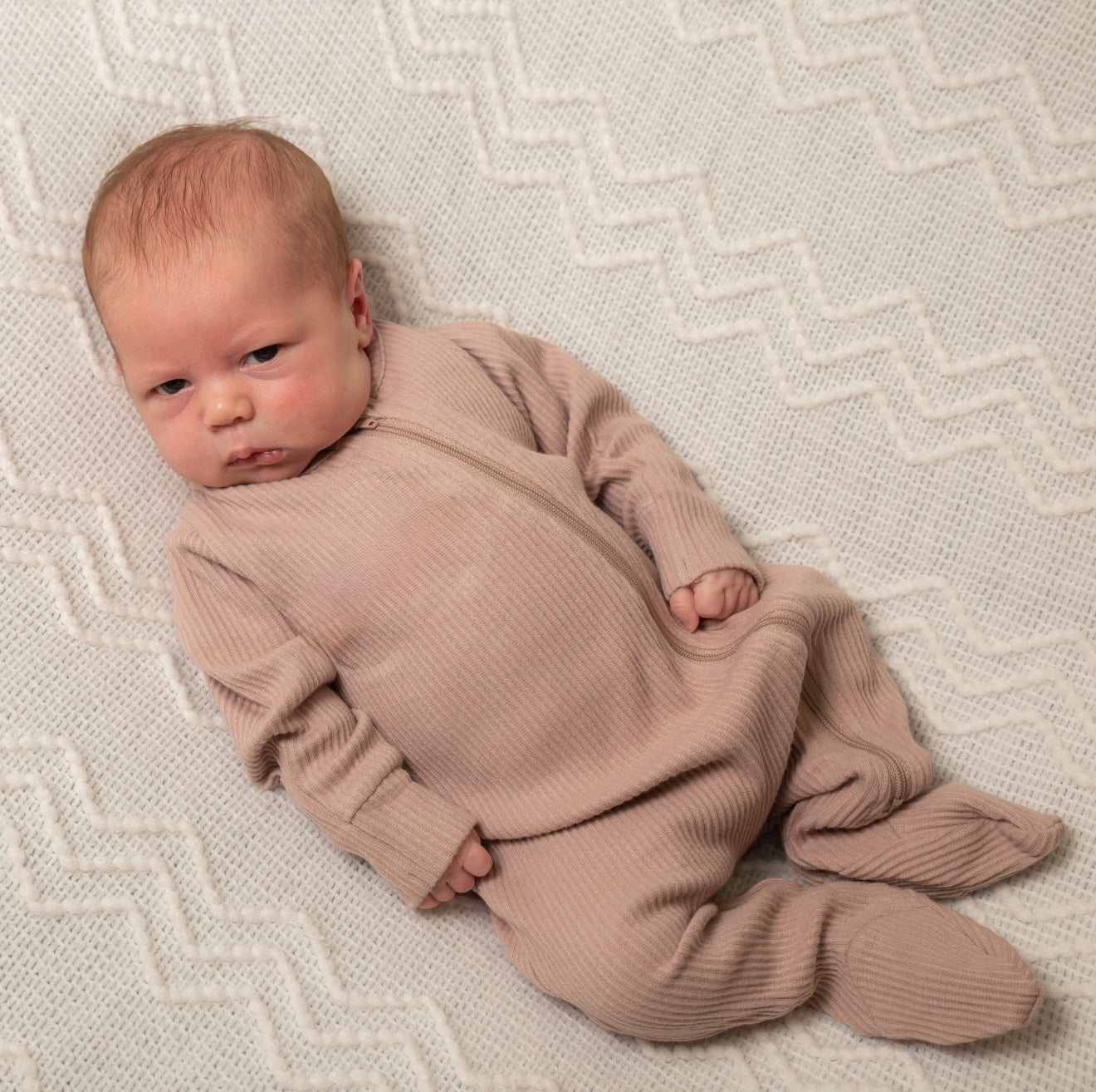 Mocha Ribbed Embroidered Sleepsuit