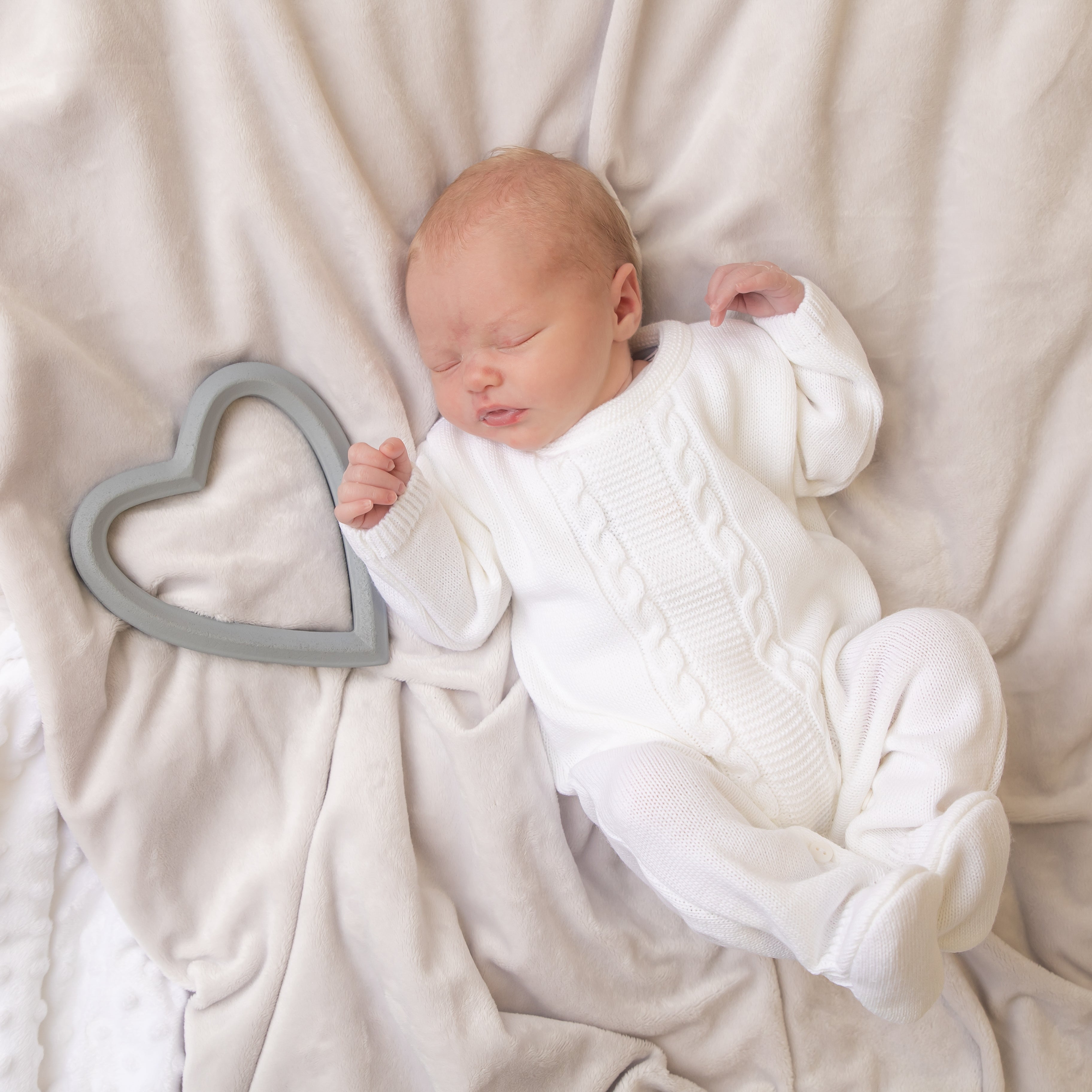Unisex Cable Knitted White Baby Onesie