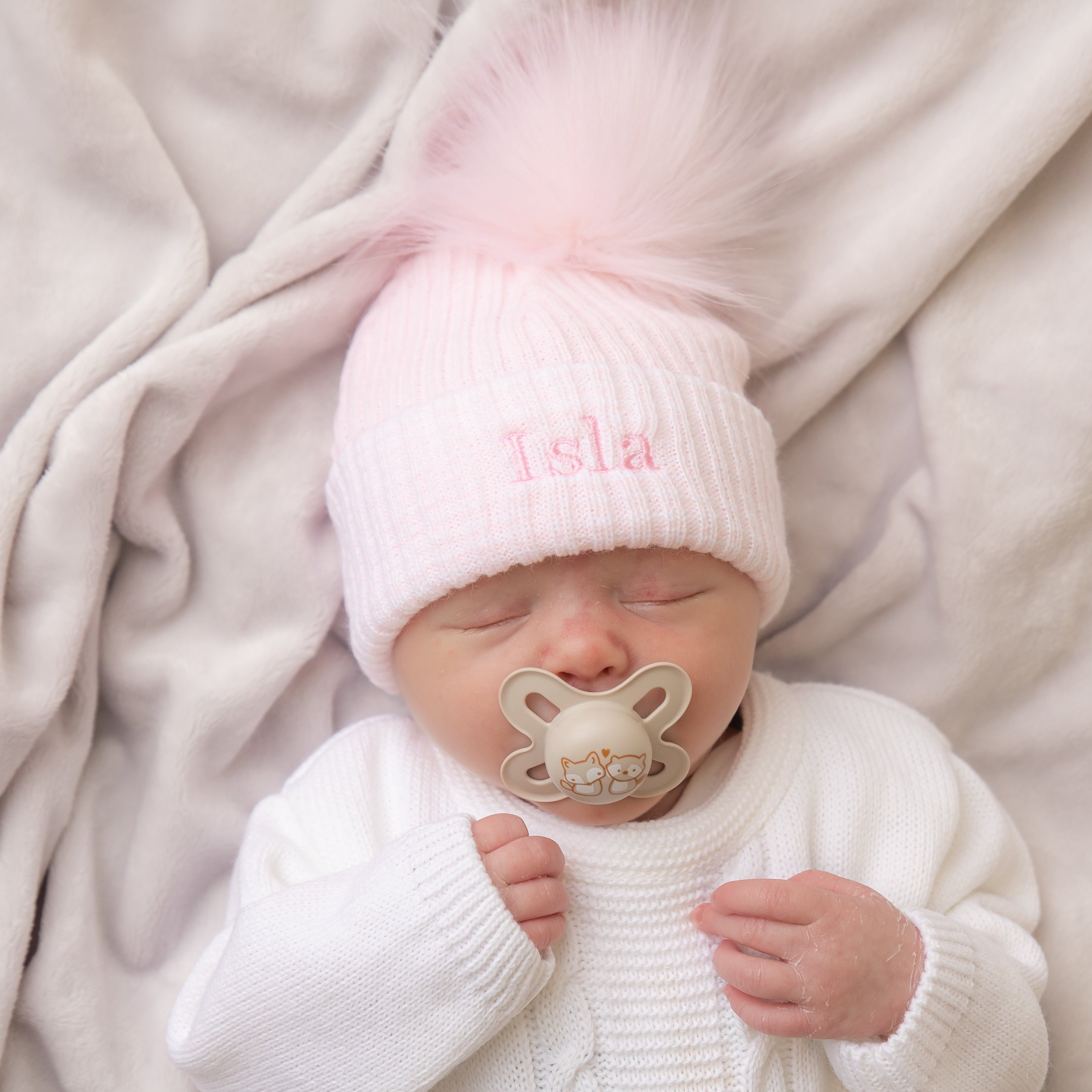 First Ribbed Fur Single Pom Hat
