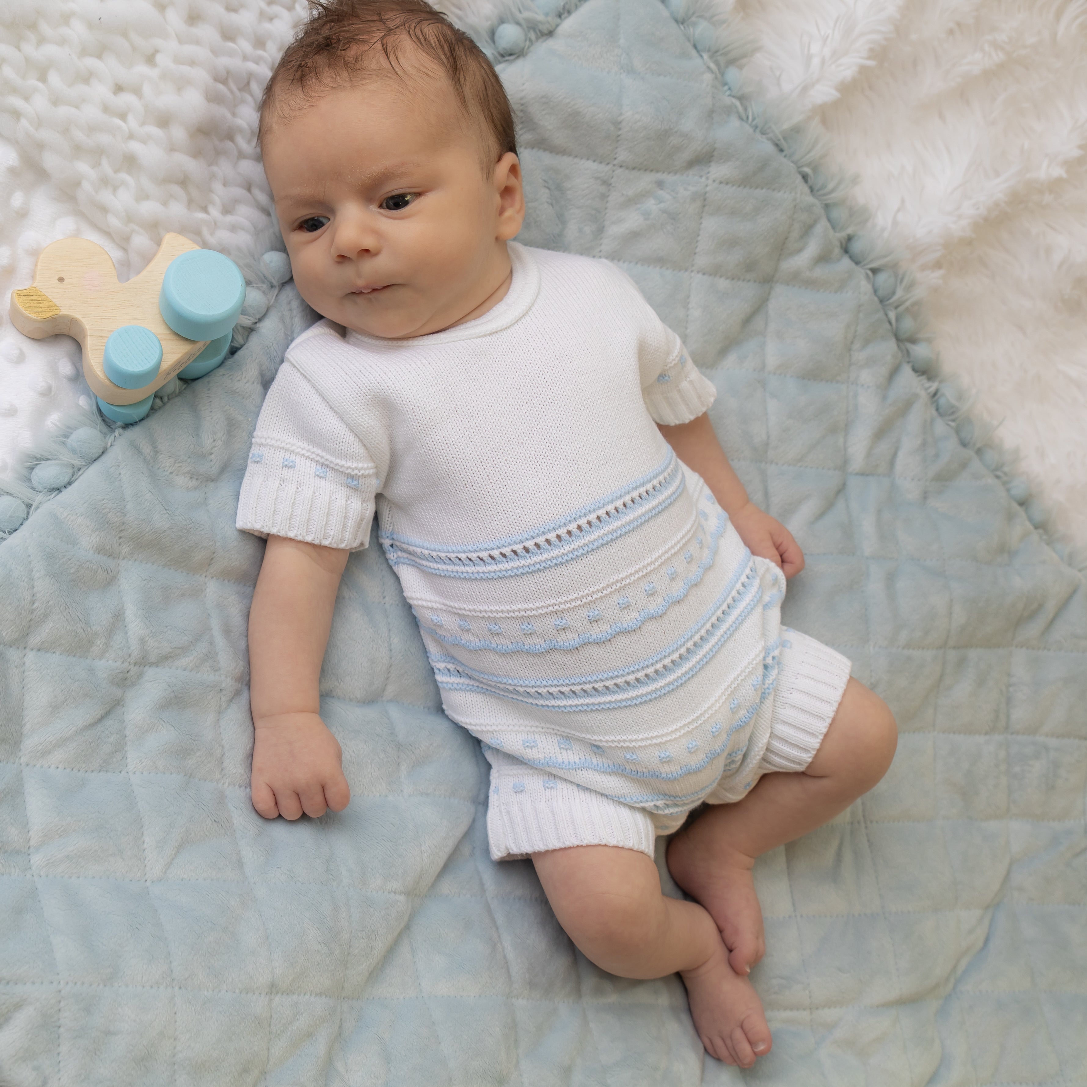 Blue & Knitted Pointelle Romper