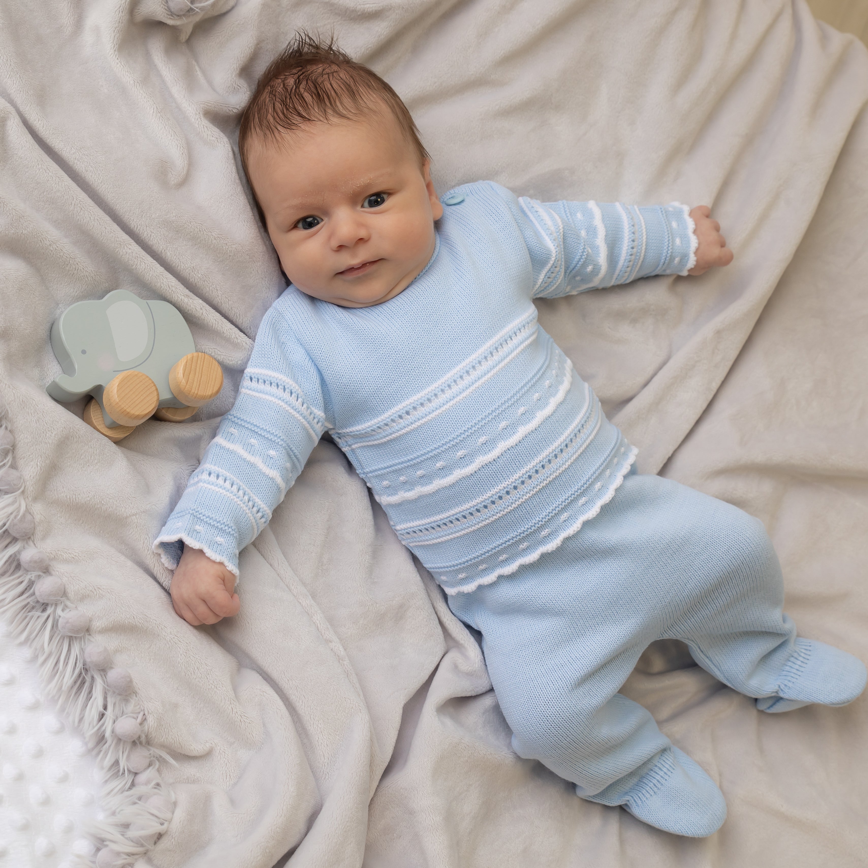 Blue & Pointelle Knitted Set