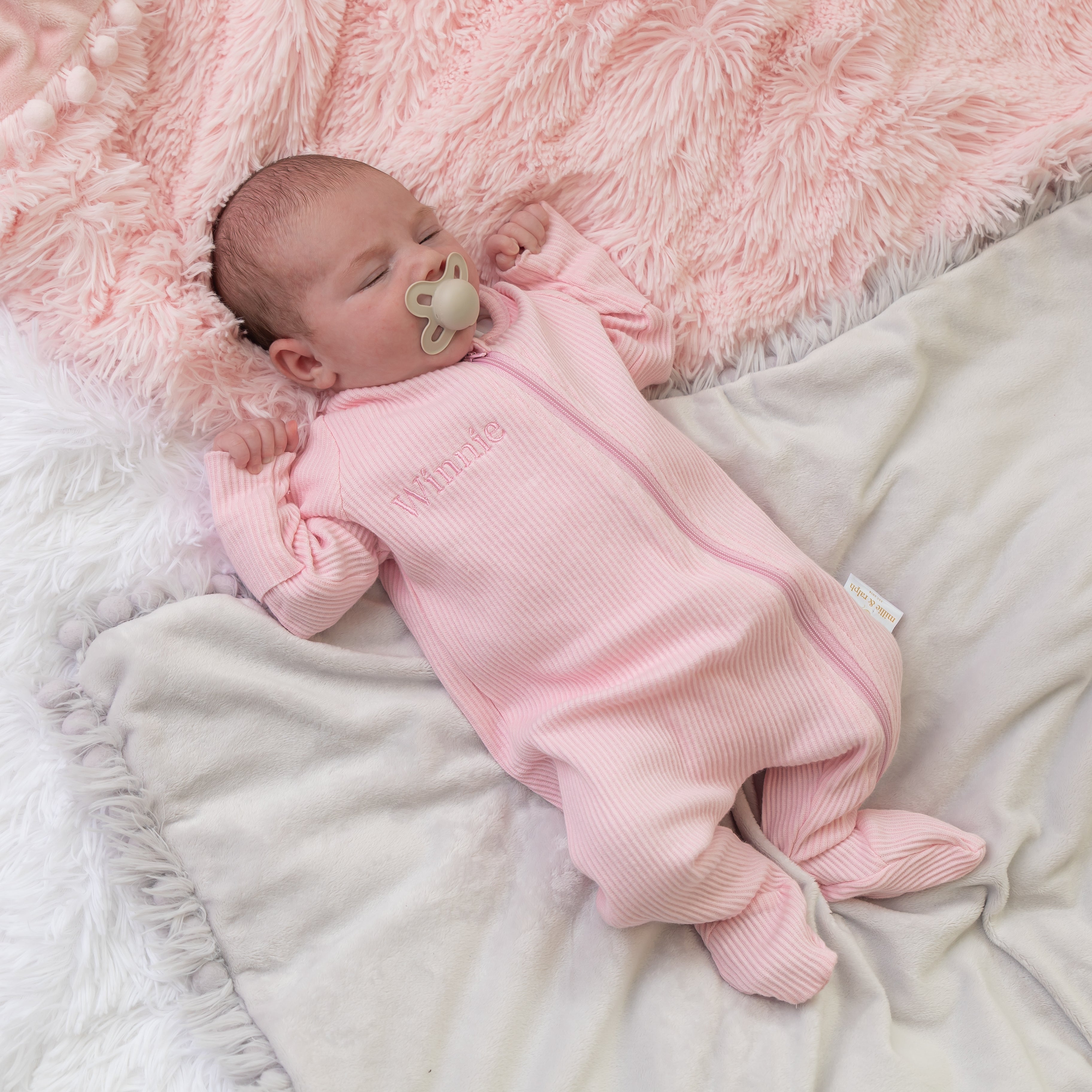 Pink Ribbed Sleepsuit