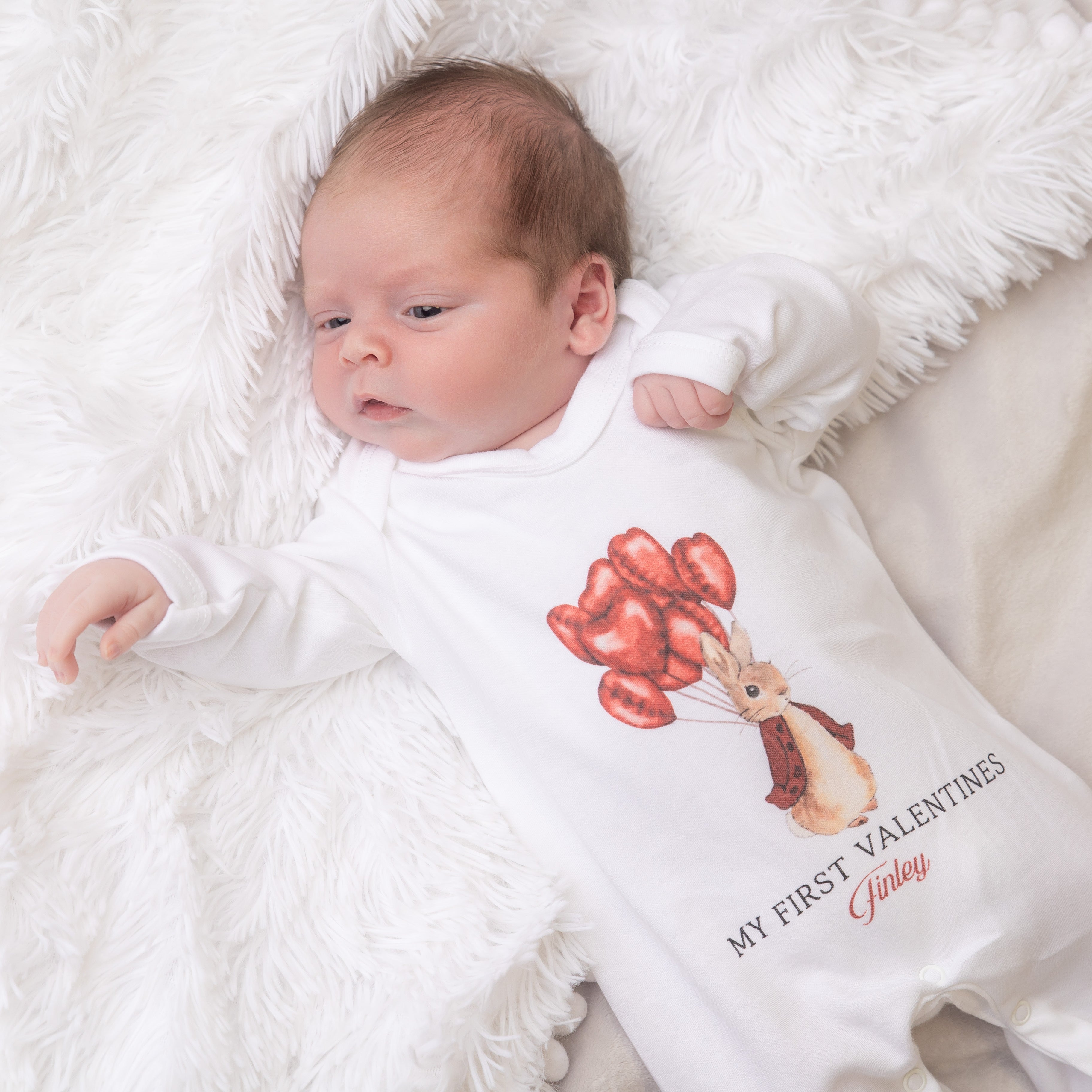 'My First Valentines' Bunny & Heart Balloons Sleepsuit
