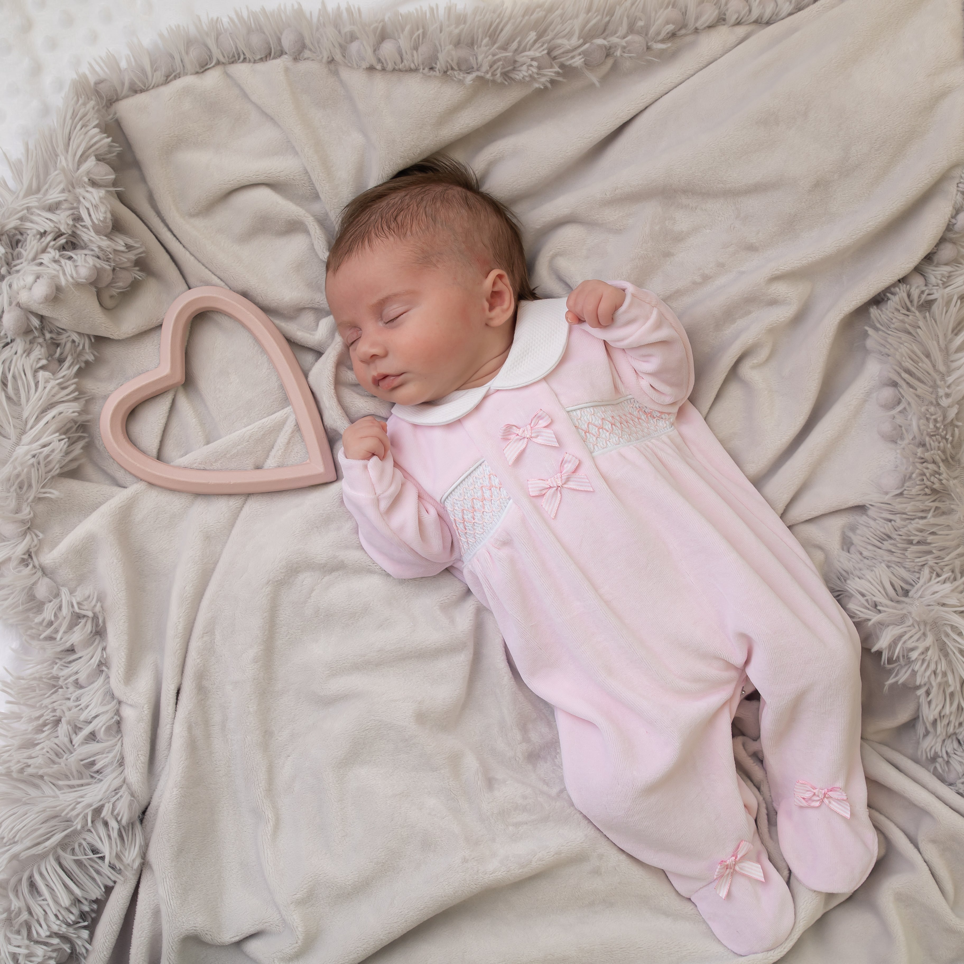 thumbnail image 2 of Pink Smocked Velour Romper For Baby Girls – Roses Design – 0-9 Months 2 of 6