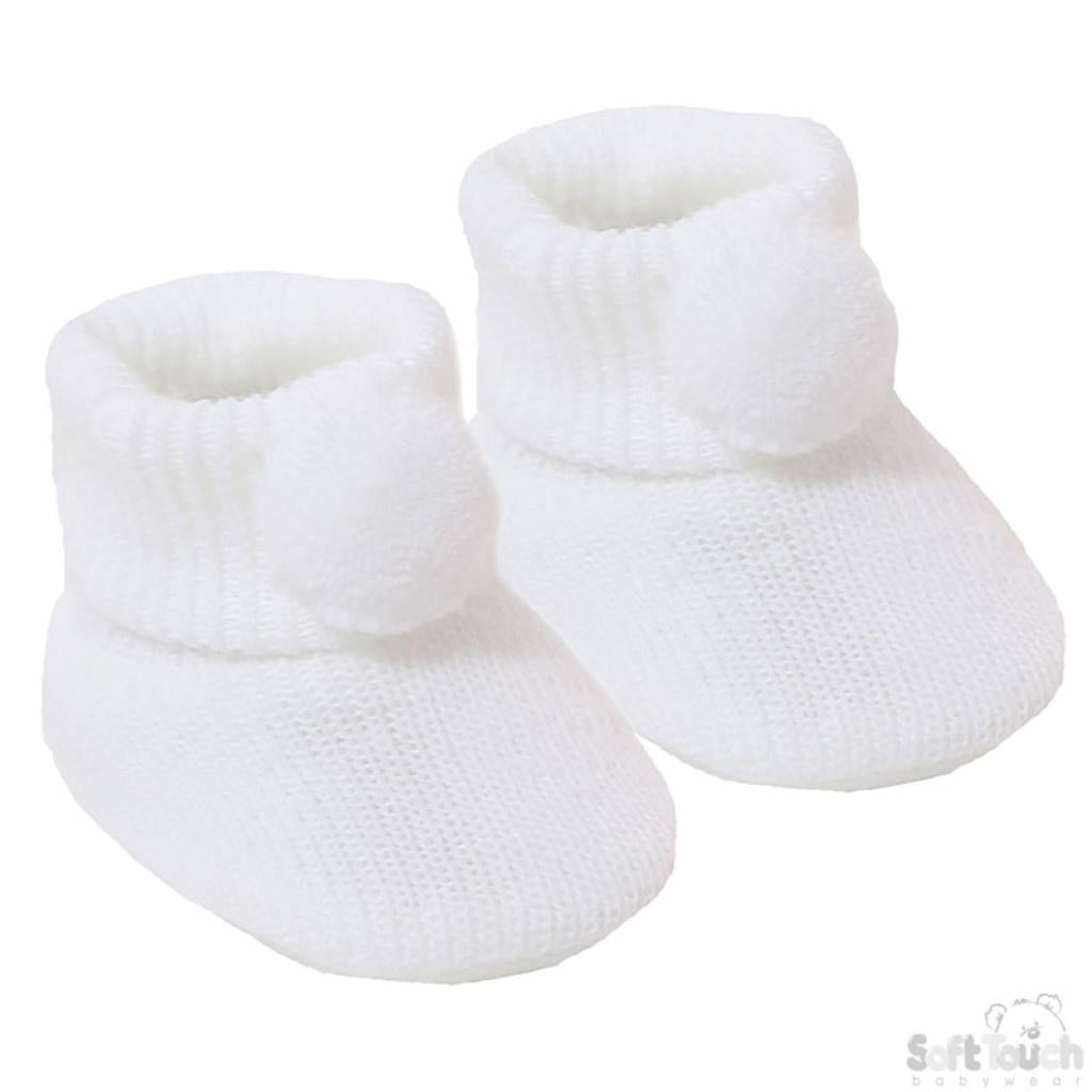 Pom Pom Booties - White