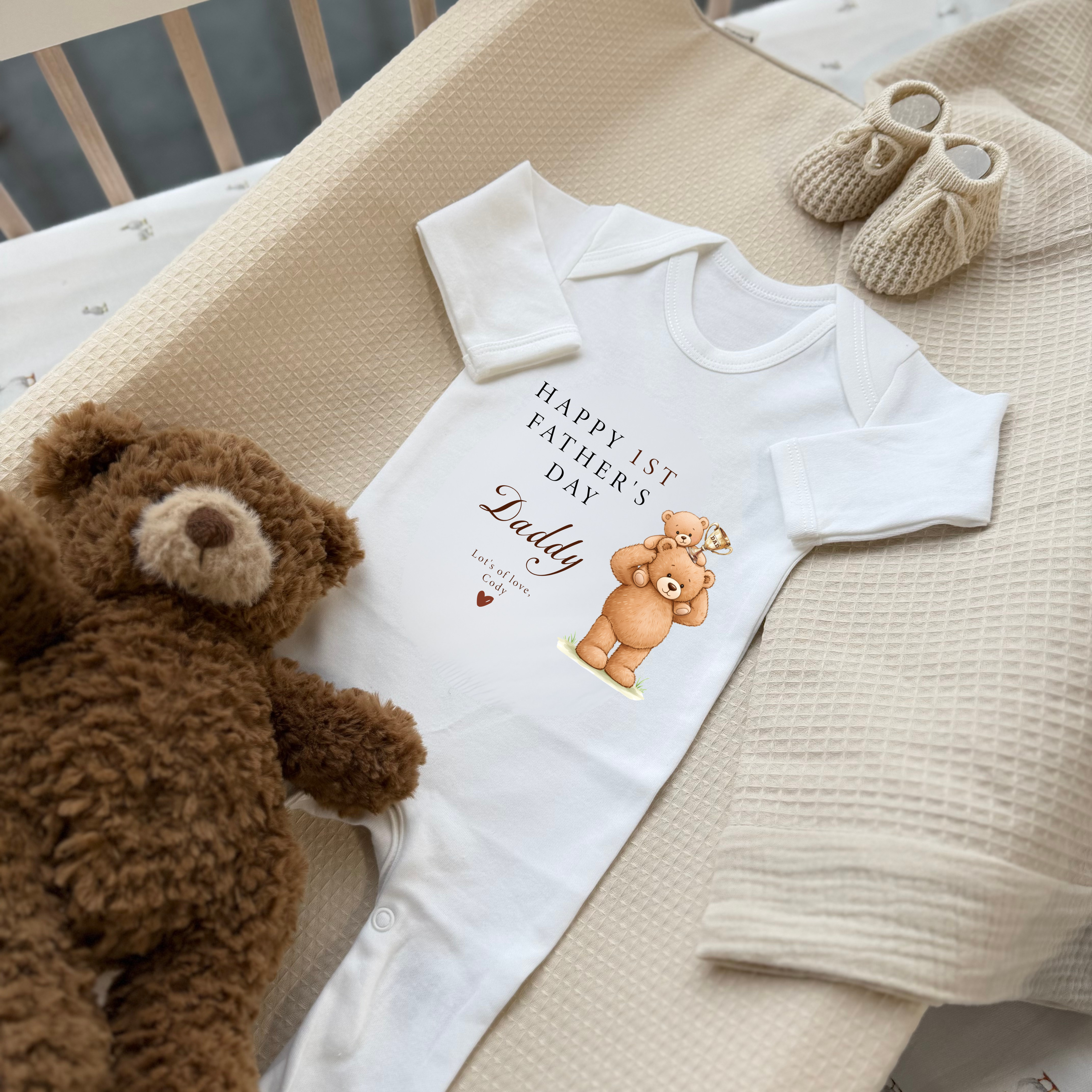 Happy 1st Father's Day Bear Trophy Sleepsuit