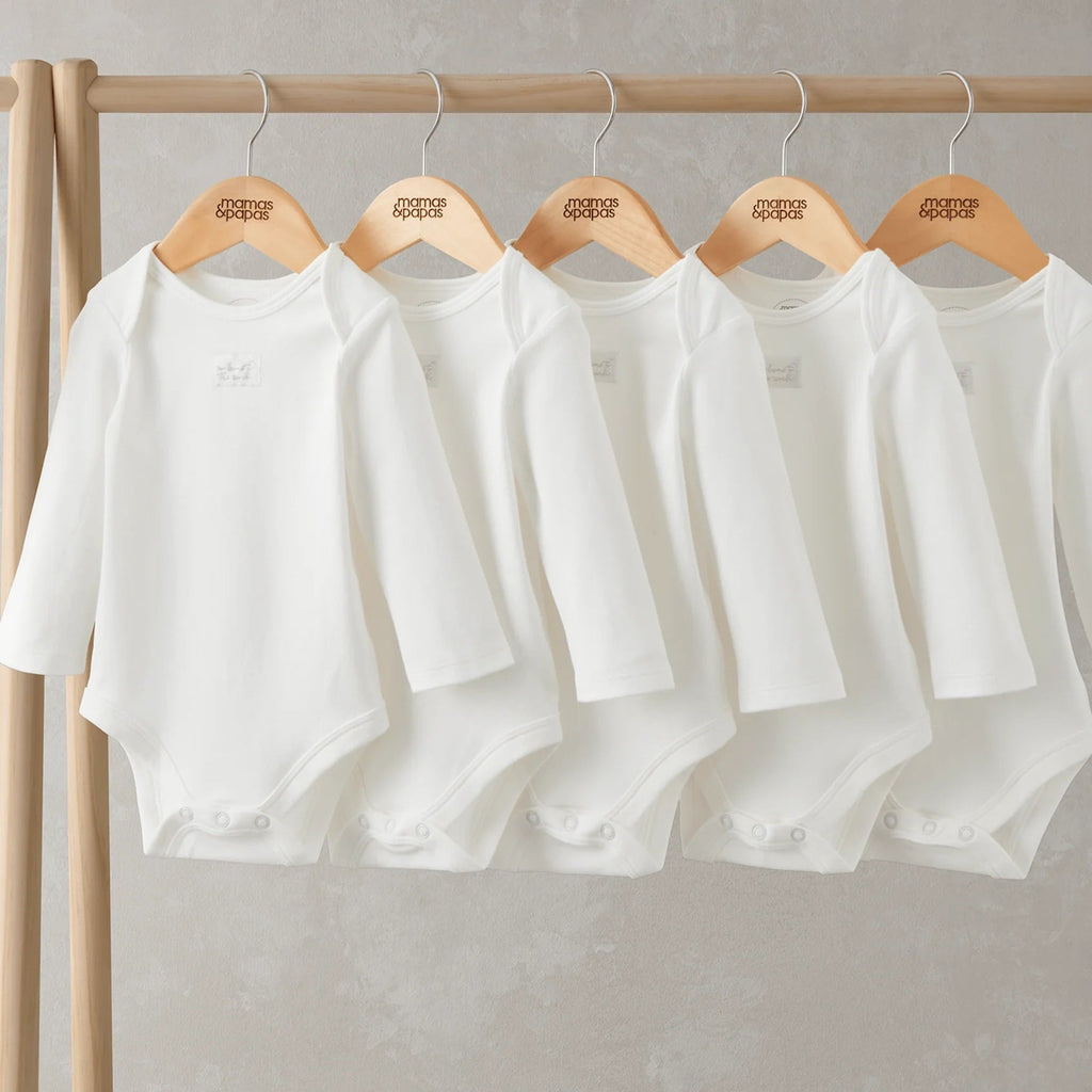 Mamas & Papas White Organic Cotton Longsleeved Bodysuits - Pack of 5