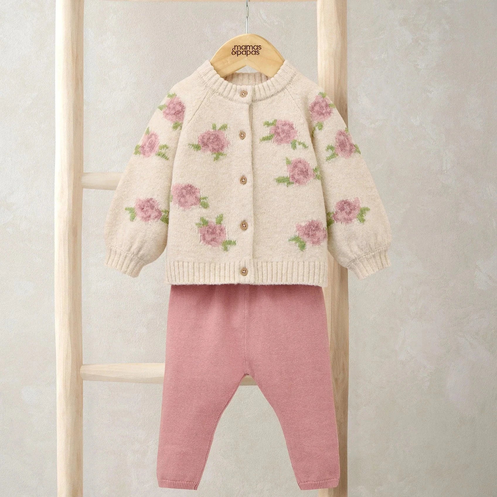 Cardigan Baby Girl Floral Leggings Mamas Papas Pink Jacquard Knit