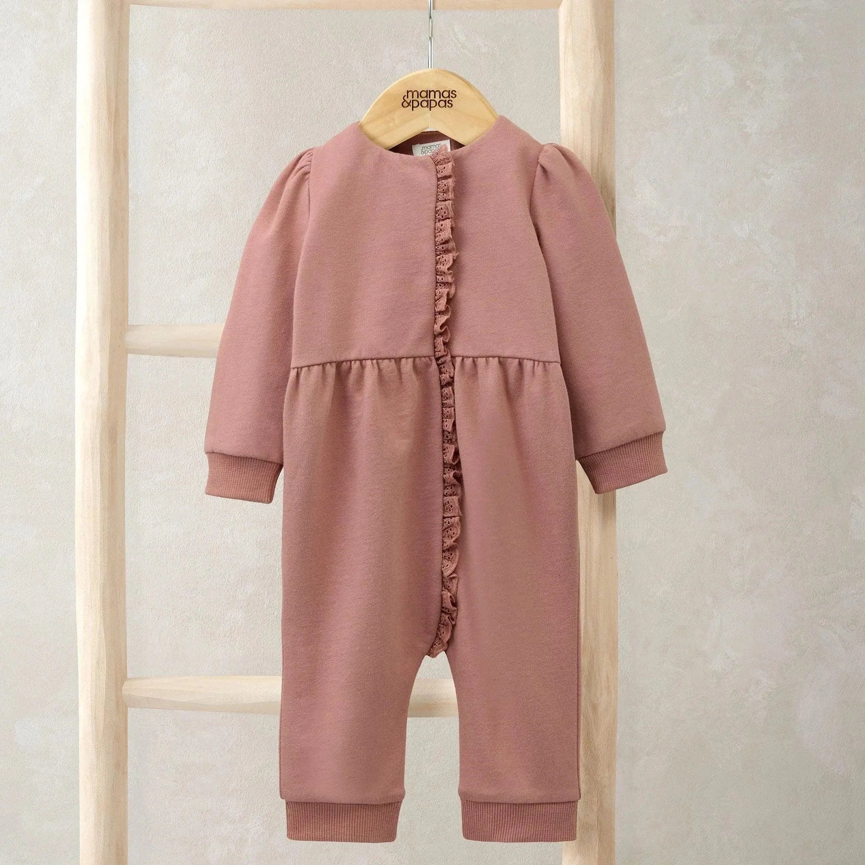 Mamas Papas Pink Lace Trim Romper – Millie Ralph - Main Image