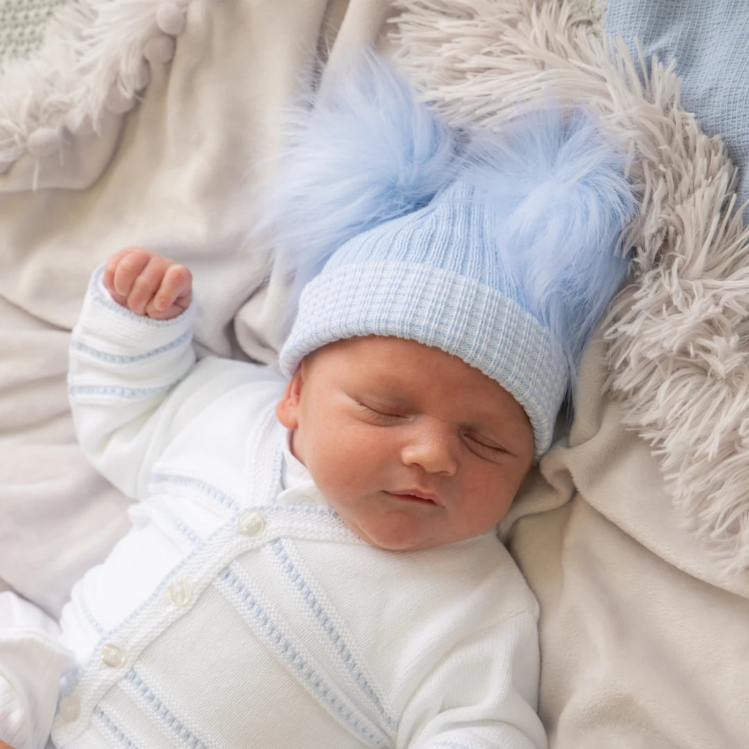 First Ribbed Fur Double Pom Hat