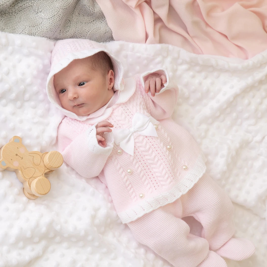 Pink & Pearl & Bow Set & Bonnet