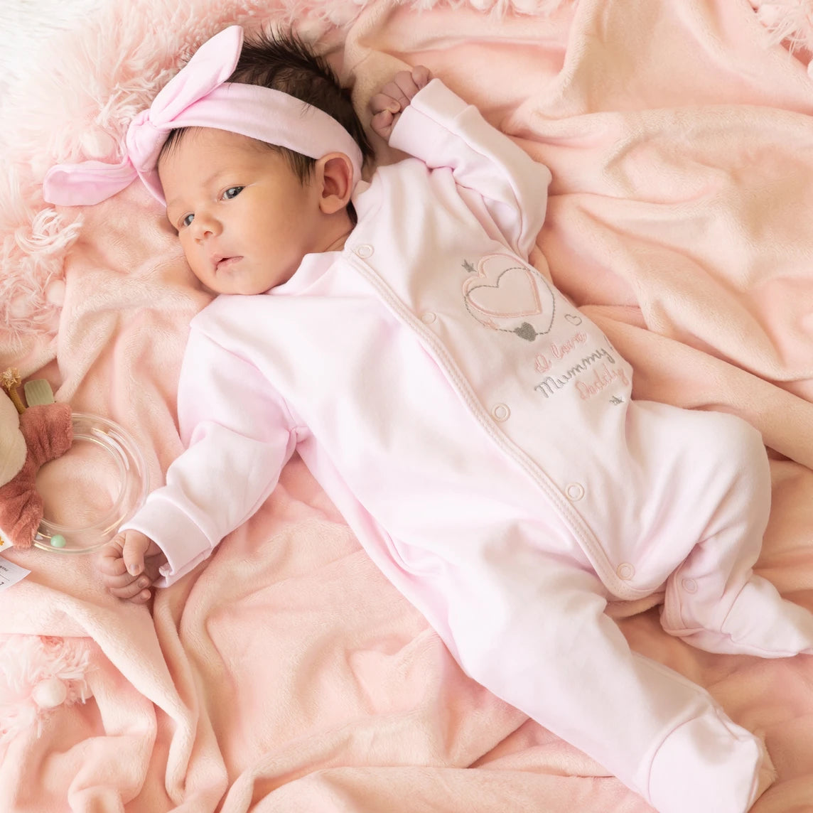I Love My Mummy Daddy Pink Cotton Sleepsuit