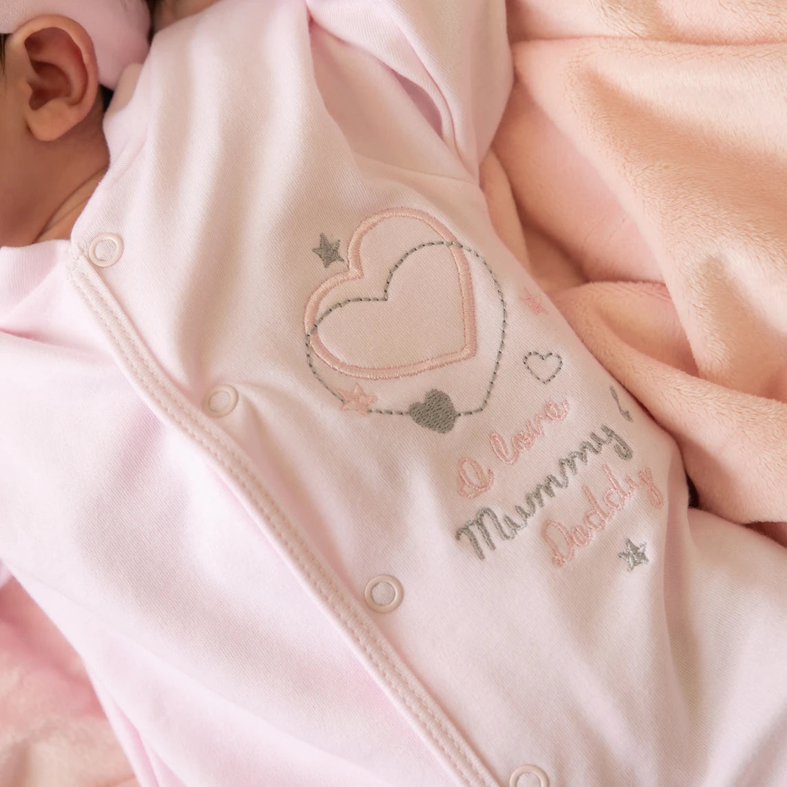 I Love My Mummy Daddy Pink Cotton Sleepsuit