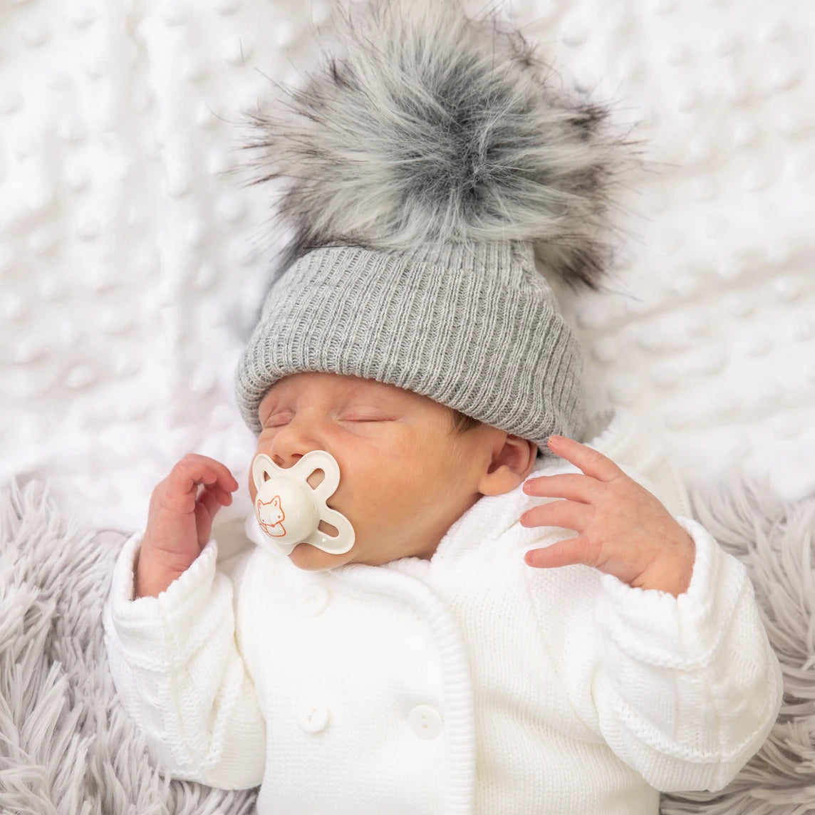 Ribbed Fur Pom Hat