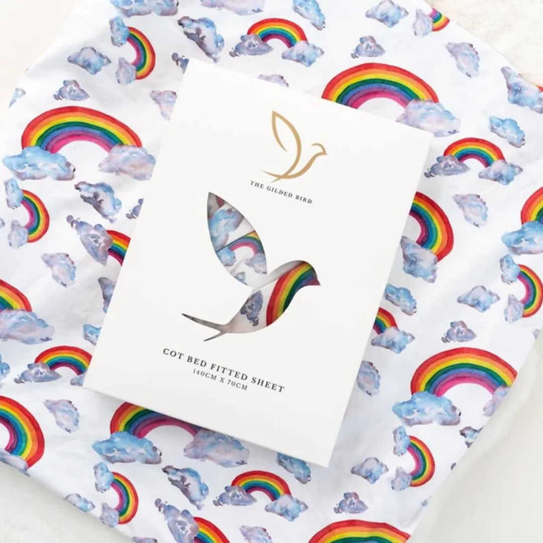 Fitted Cotbed Sheet Rainbow White