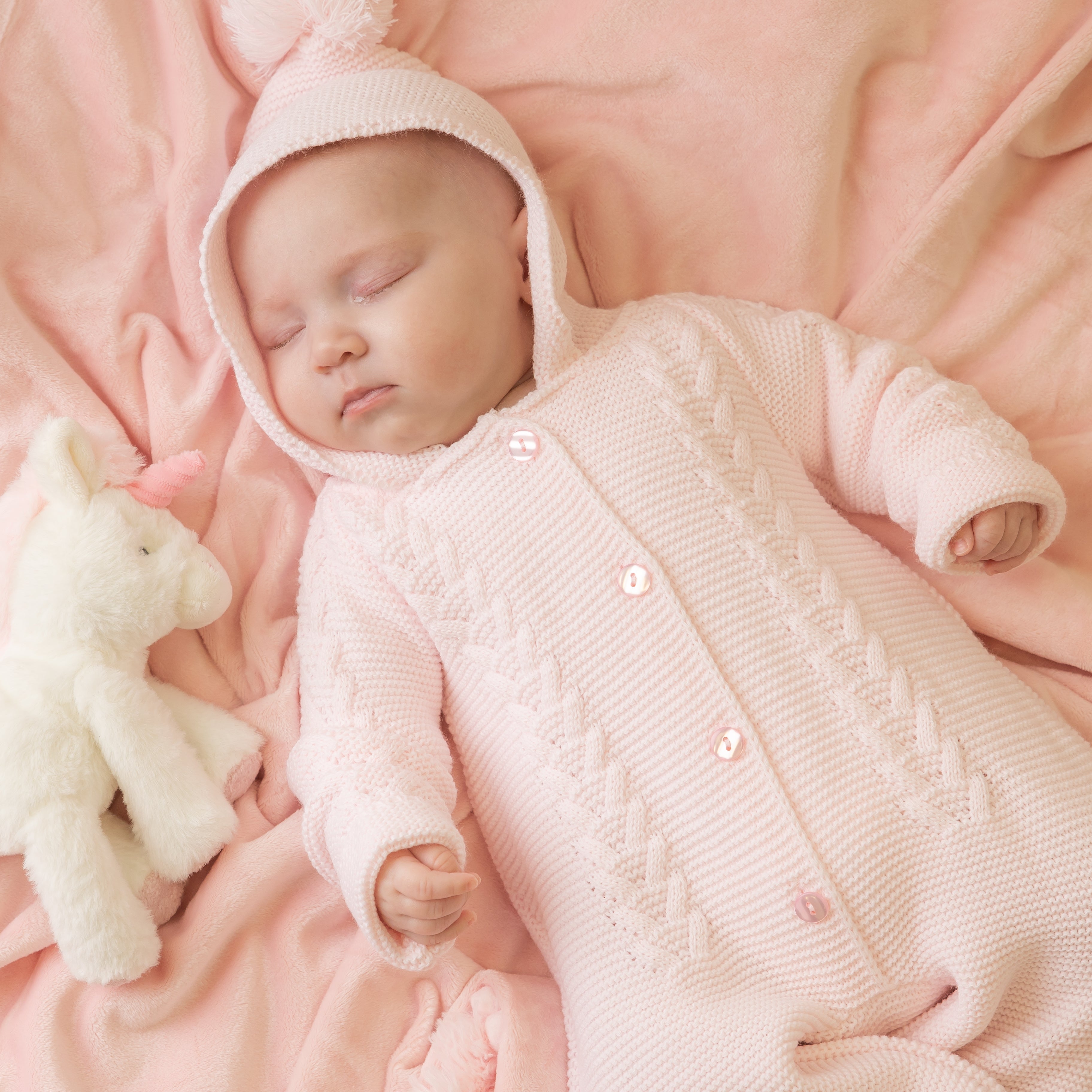Pink Knitted Hooded Pramsuit - Main Image