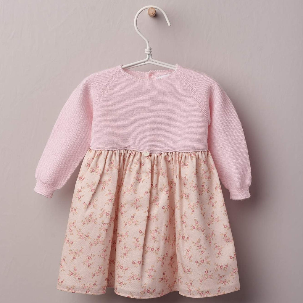 Baby Pink Floral Print Knit Top Dress