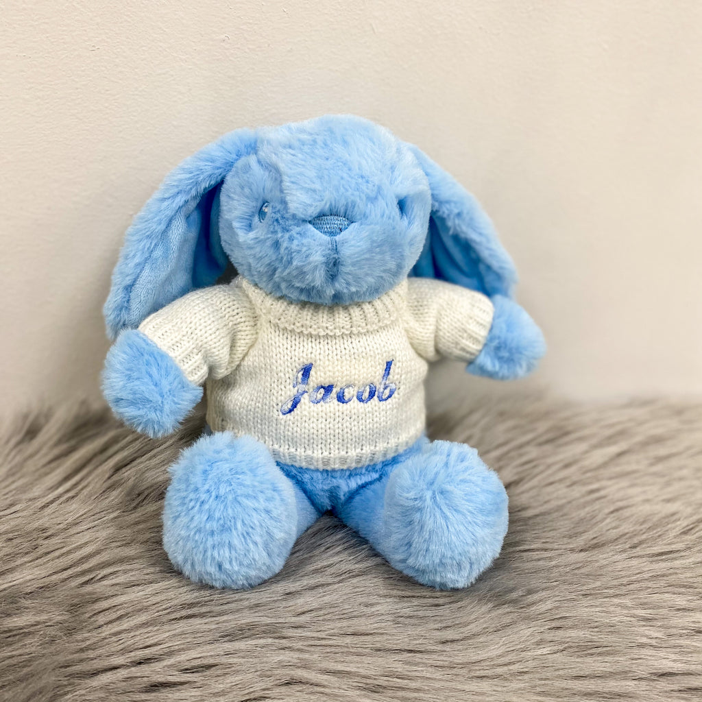 Blue Bunny With Personalised Embroidered Jumper
