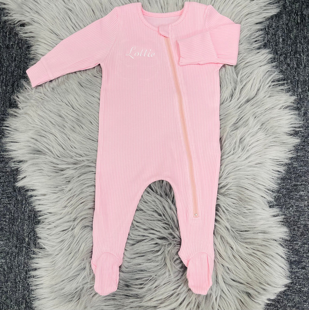 Embroidered Personalised Pink Baby Sleepsuit