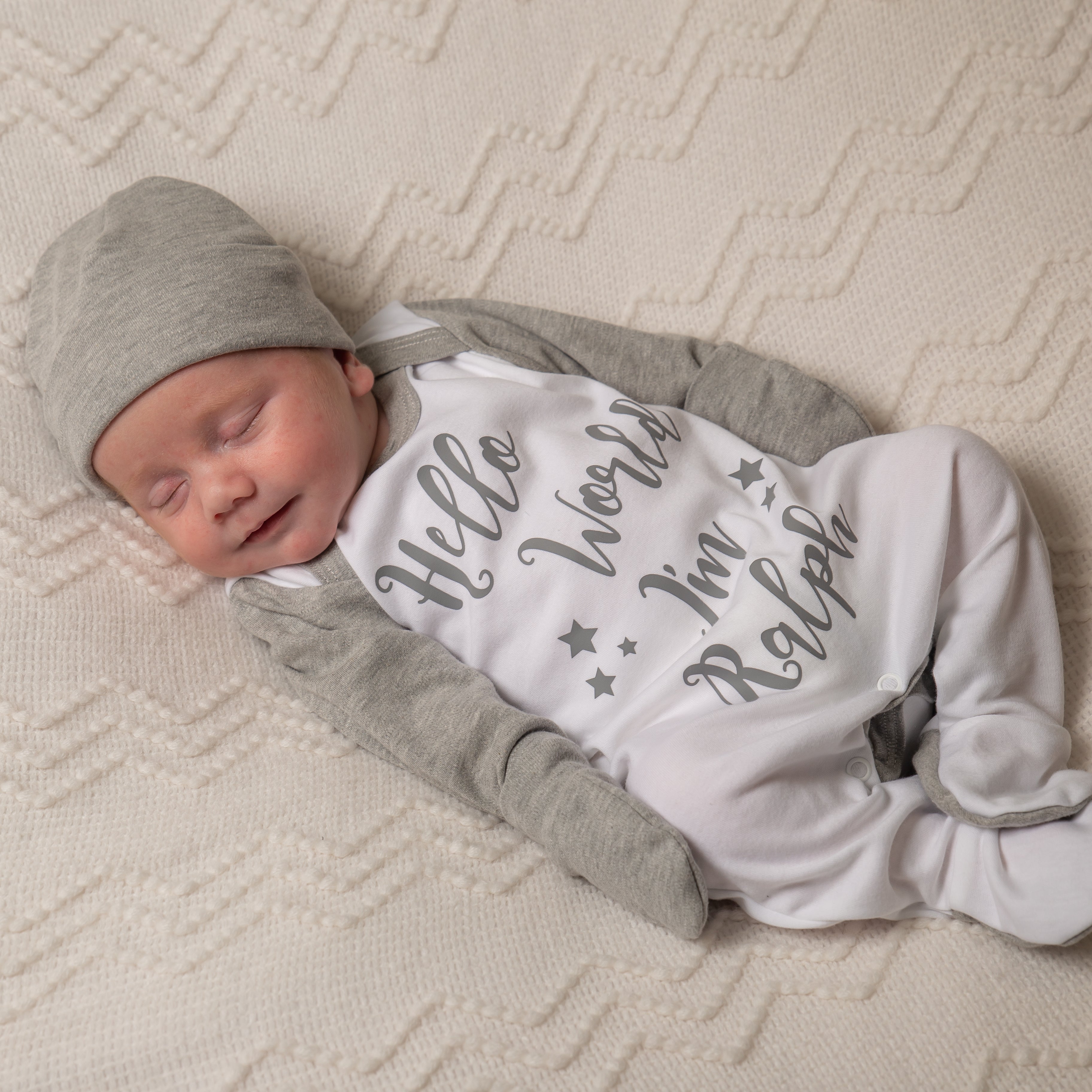 Hello World Im... Dark Grey Contrast Sleepsuit Set