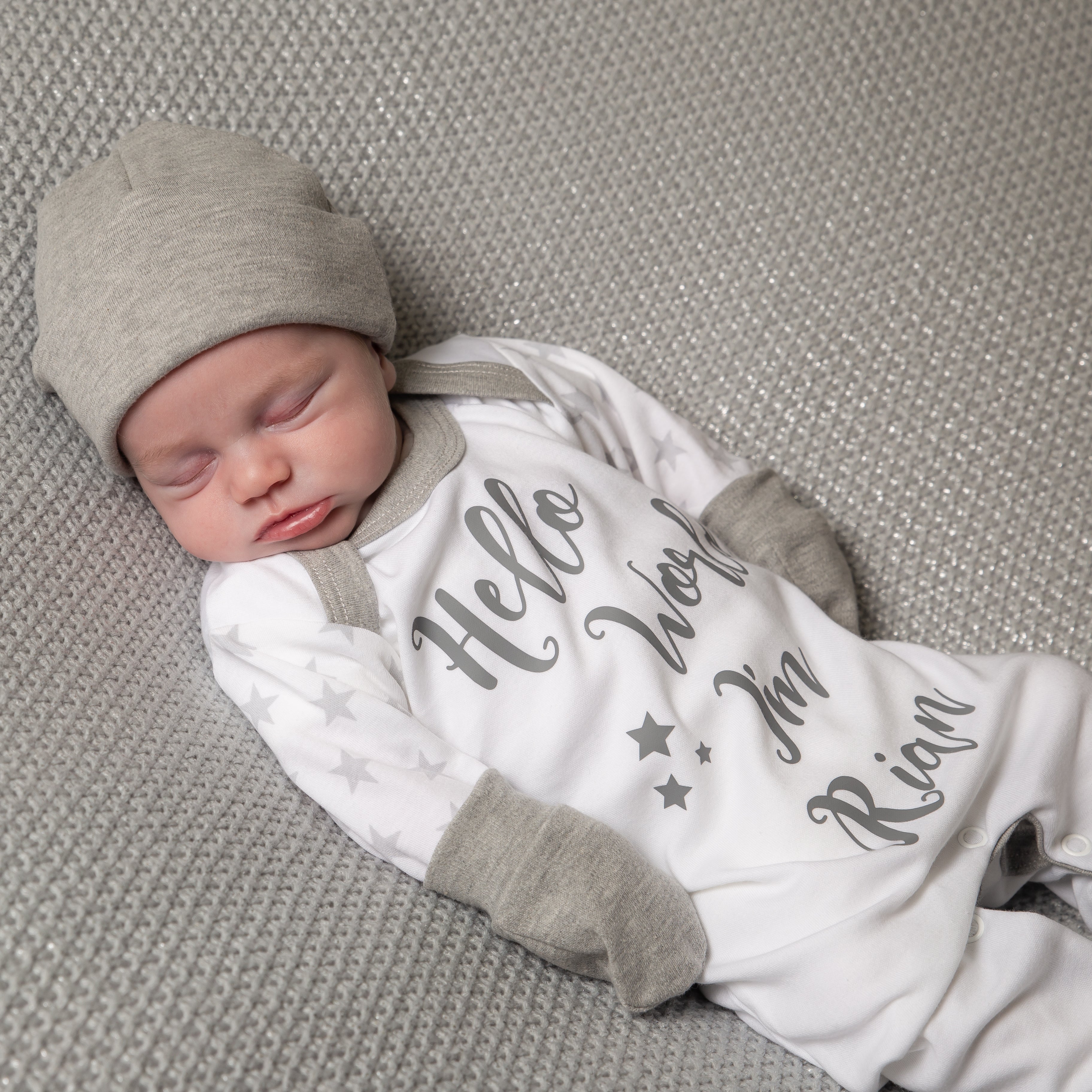 Hello World Im... Light Grey Contrast Sleepsuit Set