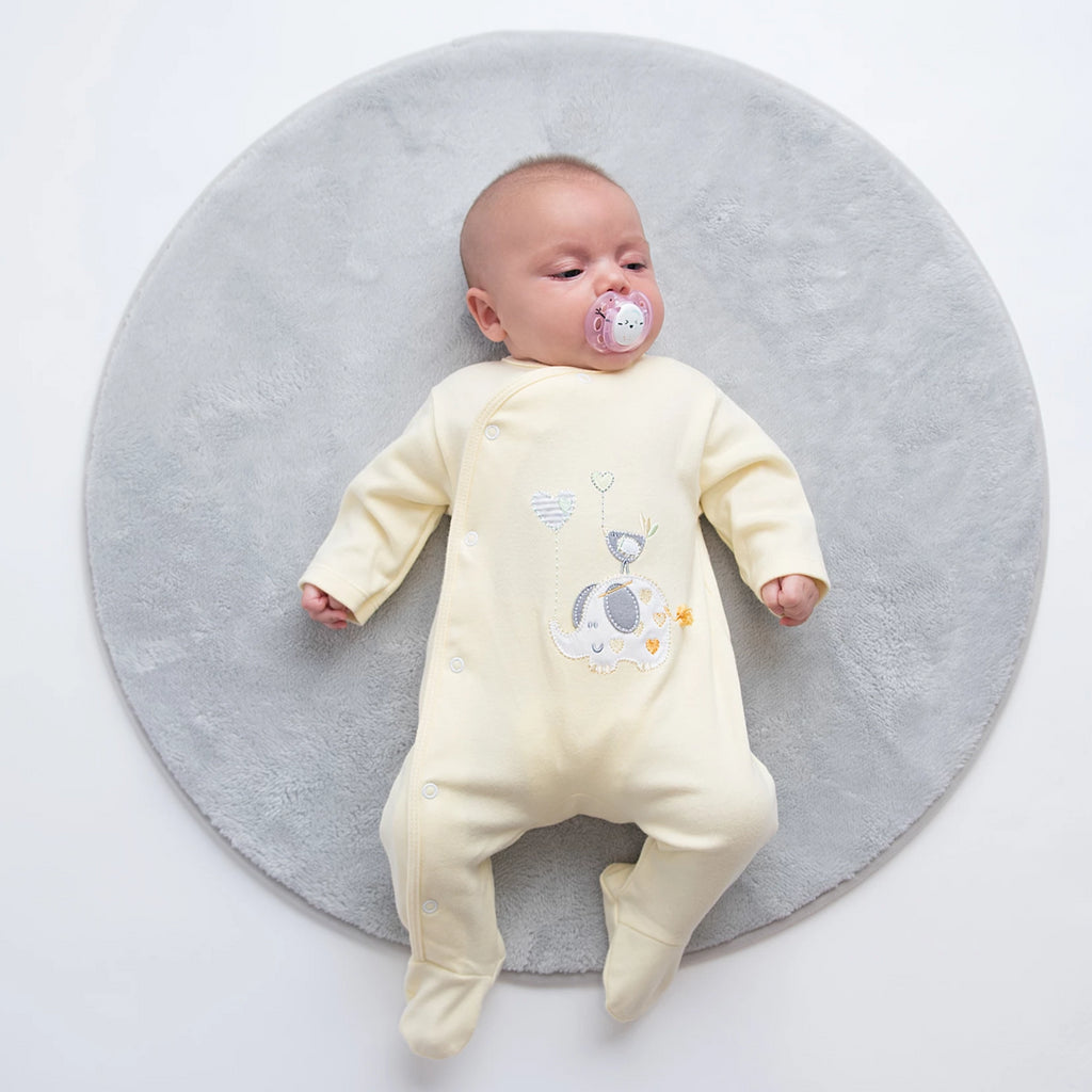 'Elephant & Bird' lemon cotton sleepsuit