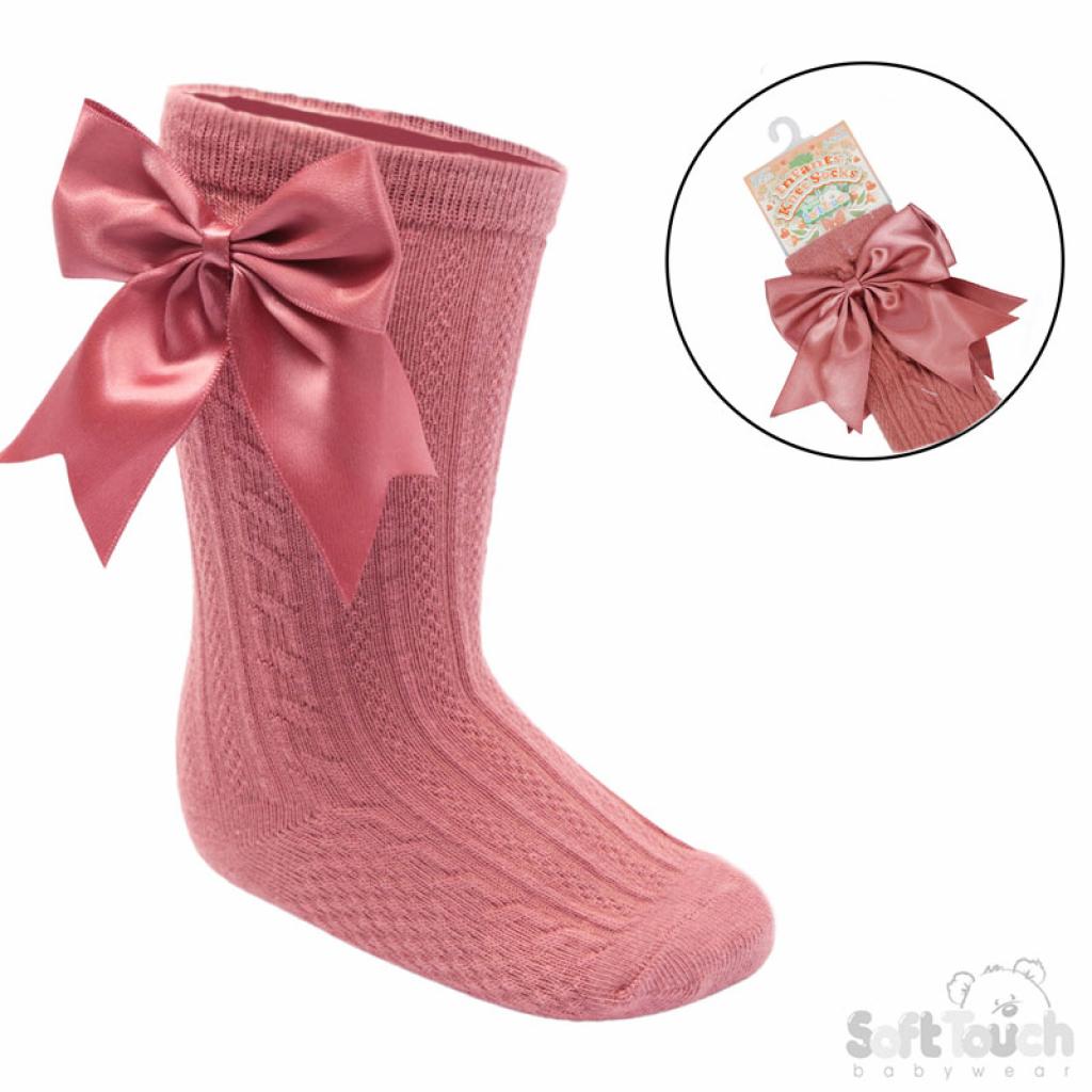 Dusty Pink Elegance Bow Knee High Socks